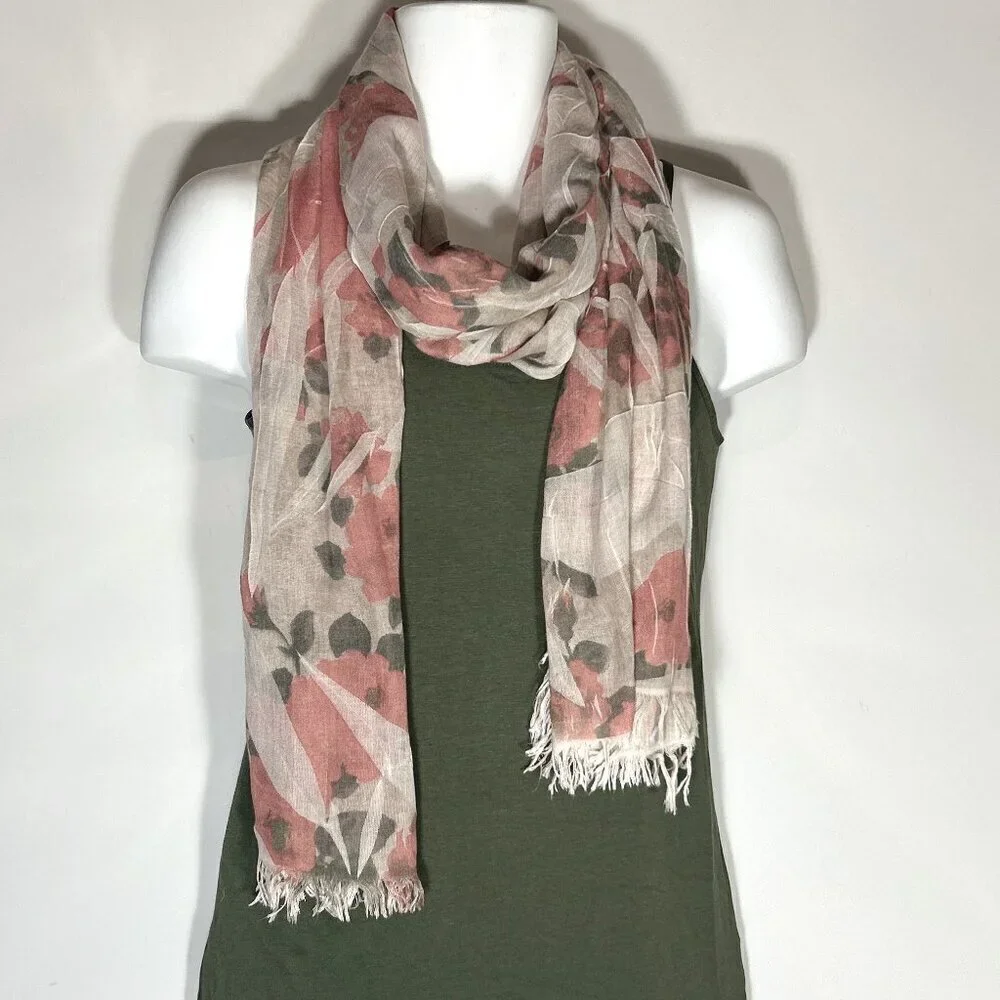 Scarf / Wrap Gauzy Italian Pink Rose Pattern 76x28 Pastel Romantic Coquette